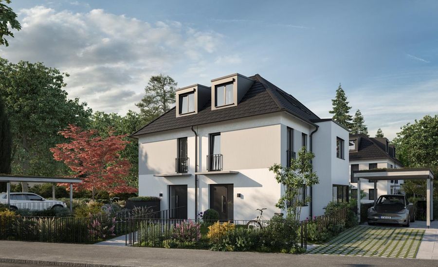 Perfekt geplante Wohnlichkeit. Zwei Doppelhaushälften und drei Stadthäuser.